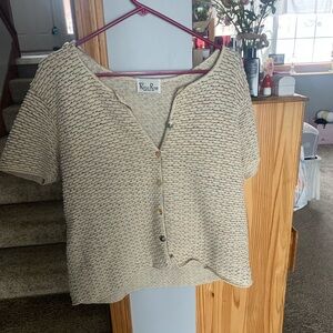Cream Knit Button-Up Top